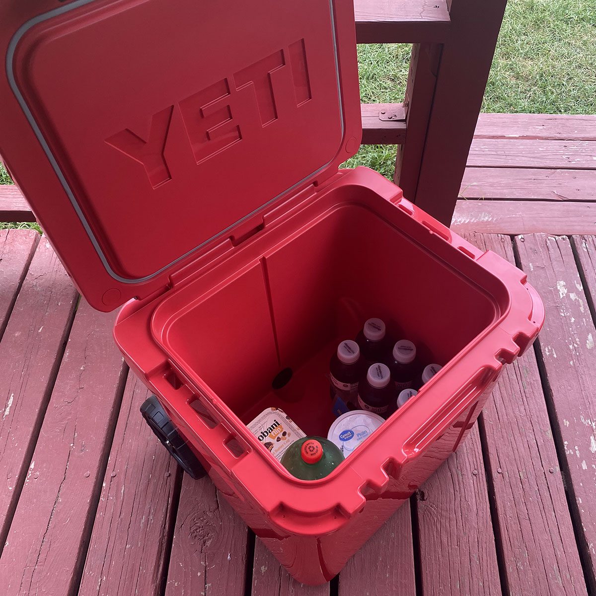 Opened Portable Cooler with Drinks inside