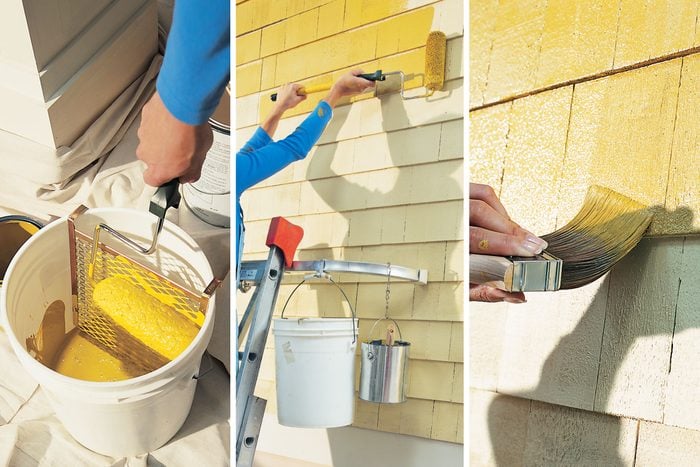three steps painting a houe exterior with roller and brush