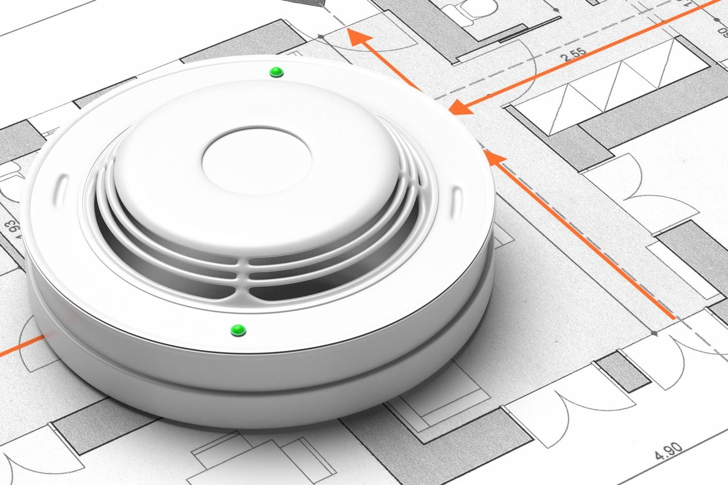 Smoke Detector On Blueprint Drawing Background