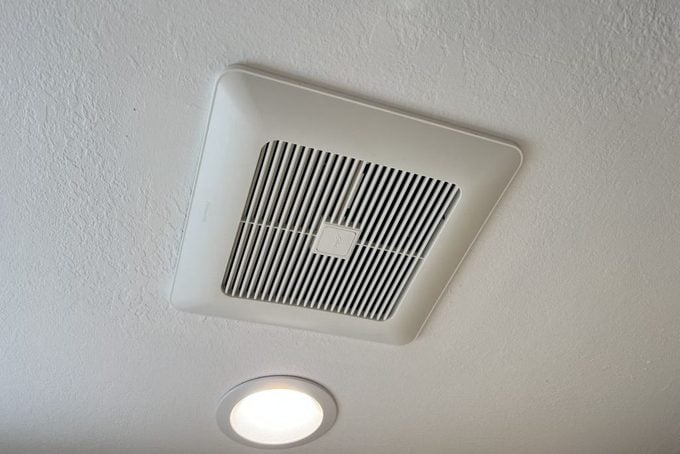 Vent fan installed in the ceiling of a domestic bathroom, Lafayette, California, January 20, 2022. 