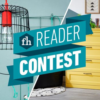 Upcycling Reader Contest with metal lamp basket and yellow dresser