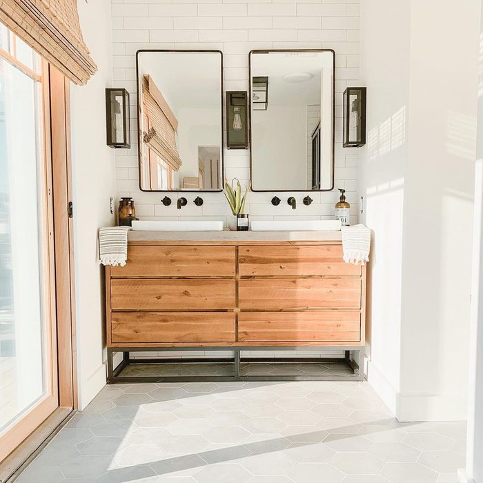 9 Double Vanity Bathroom Ideas Dresser Double Vanity Courtsey @the.coastline.collective Instagram