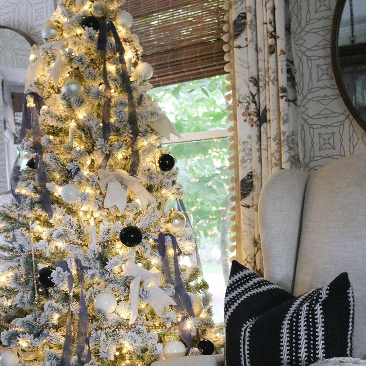 10 Christmas Tree Ribbon Ideas Frayed Edge Chiffon Courtesy @mwhitenerdesigns Instagram