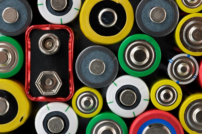 Close-up of colorful batteries