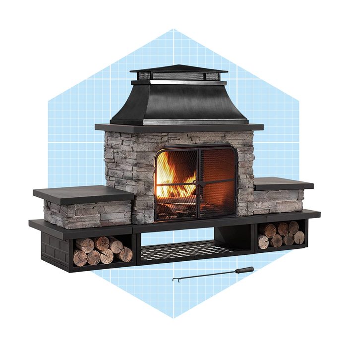 Sunjoy Outdoor Fireplace With Wood Storage