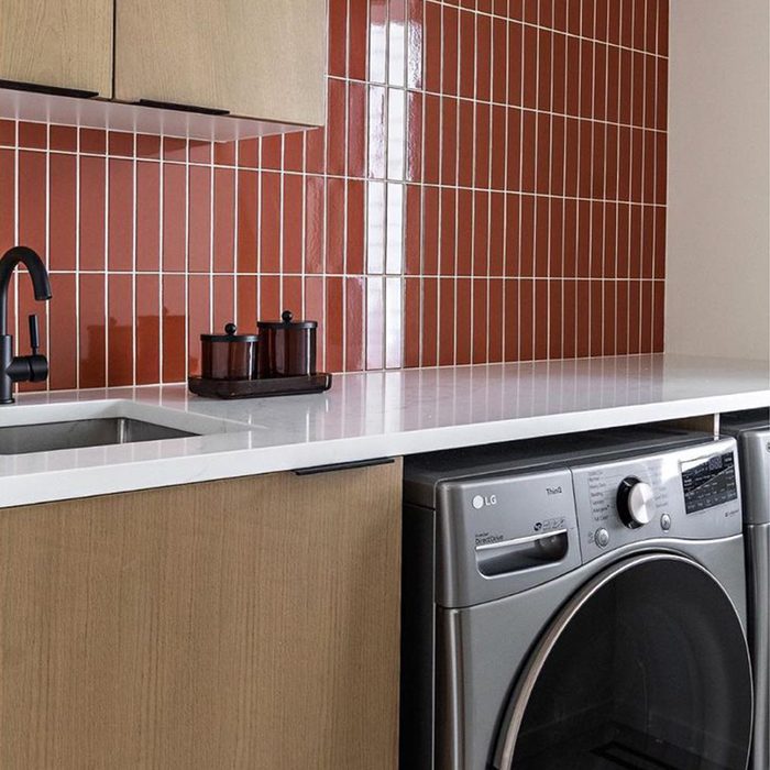8 Laundry Room Tile Design Ideas Bold Color Courtesy @blankslateyeg Instagram