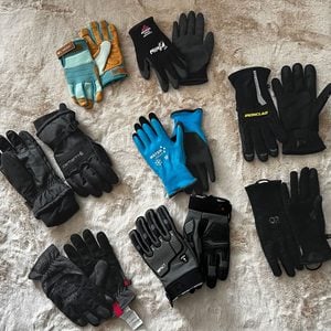 Multiple set of gloves on fur surface