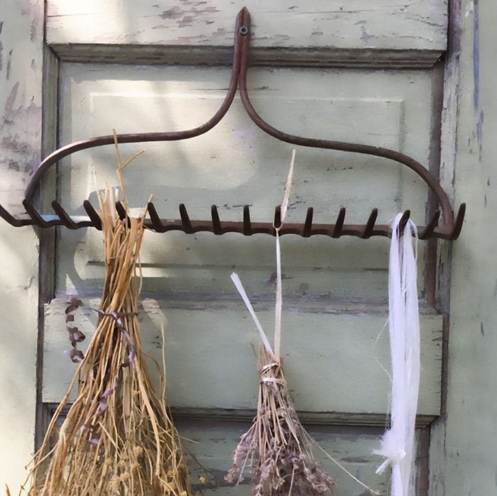 old metal rake used to dry herbs