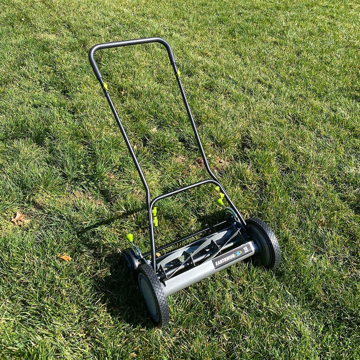 Basics 18-Inch 5-Blade Push Reel Lawn Mower with Grass Catcher, Blue