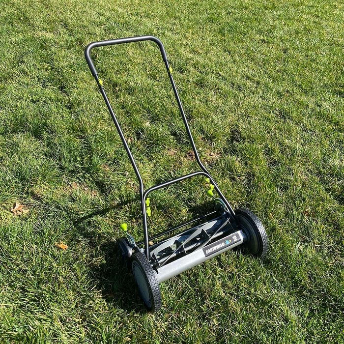  Earthwise 18 Inch 5 Blade Push Reel Lawn Mower on grass