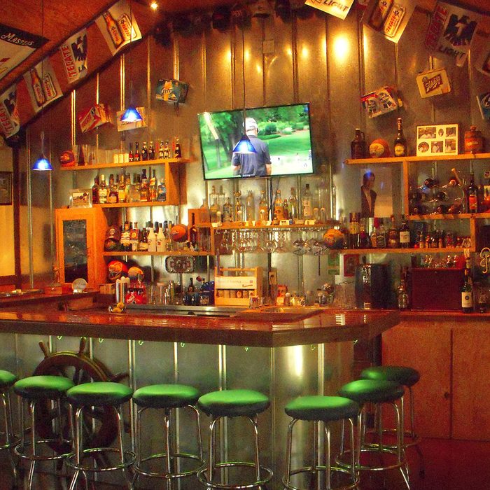 Bar with green stools