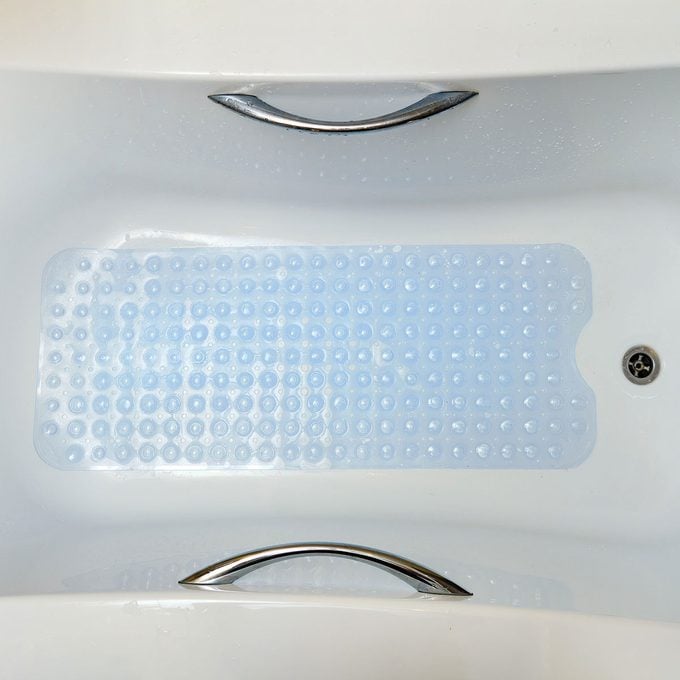 Non Slip Blue Mat With Pimples In The Bathroom Anti Slip Carpet In The Bathroom