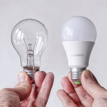 Incandescent Light Bulb And Led Lamp Being Compared Side By Side