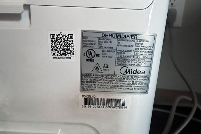 Detail stickers on dehumidifier